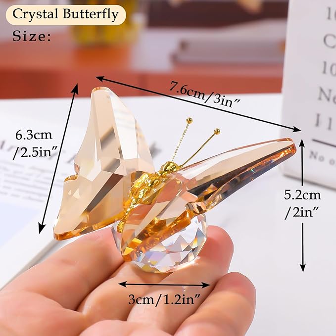 Movdyka Crystal Butterfly Decor Figurines for Mom Women, Yellow Glass Butterfly Craft Desk Office Dcorations Table Centerpieces, Animal Ornaments Paperweight