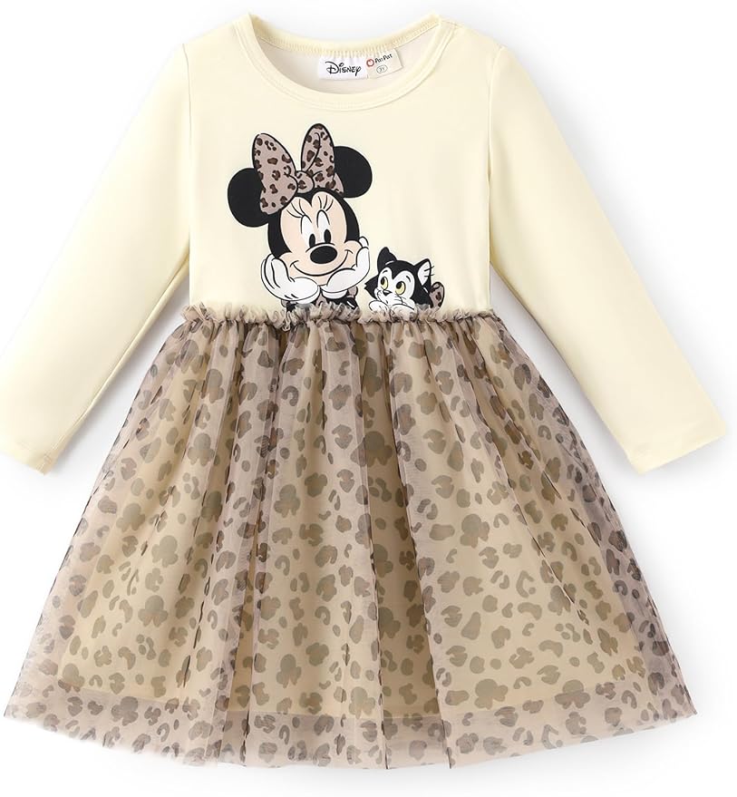 Disney Frozen Elsa Princess Cinderella Ariel Jasmine Rapunzel Baby/Toddler Dress, Ruffle Long-Sleeve Mesh Overlay Tulle Dress