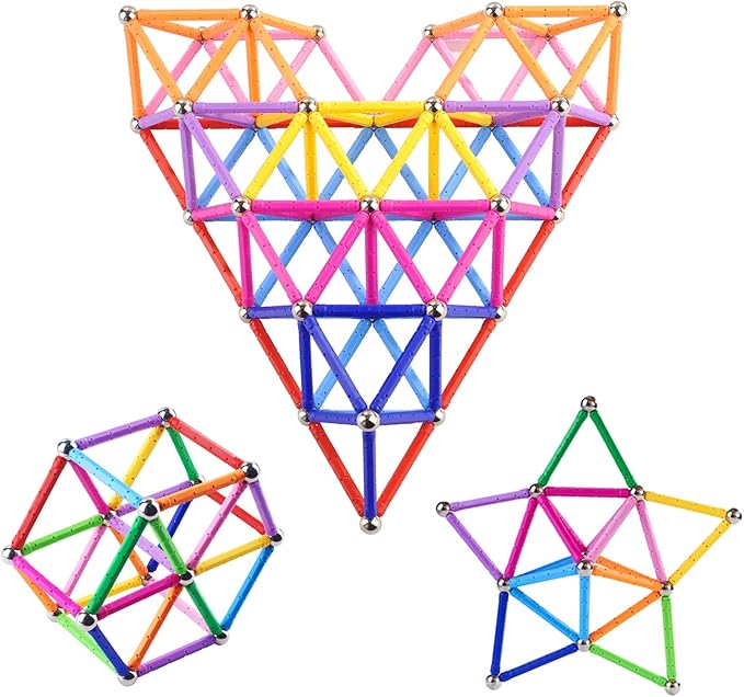 150Pcs Magnetic Building Sticks Blocks Toys, 2.3" Length Magnet Educational Toys Set for Kids and Adult, STEM Building Toy 3D Non-Magnetic Balls with Storage Bag