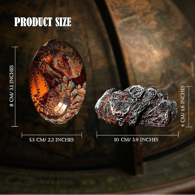 ACOCOFE Dragon Egg with Luminous Base Ornaments, Handmade Resin Crystal Souvenir, Gift for Christmas, Birthdays, Graduation (Red with Base)