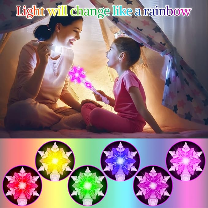 KingGlee Light Up Frozen Snowflake Wands with Sound(Motion Sensitive) Magic Toy for Kids Girls Princess Party Favors Costume Cosplay Accessories 2 Pieces Pink