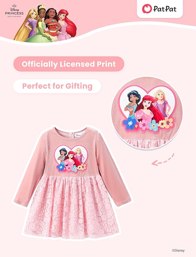 Disney Frozen Elsa Princess Cinderella Ariel Jasmine Rapunzel Baby/Toddler Dress, Ruffle Long-Sleeve Mesh Overlay Tulle Dress