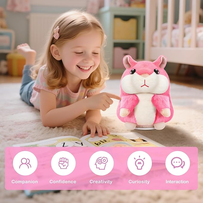 Kids Toddler Toys for Ages 2-4, Talking Hamster Repeats What You Say, Interactive Plush Repeating Toy for 2 3 4 5 6 8 Year Old Boy Girl Birthday Gift (Pink)