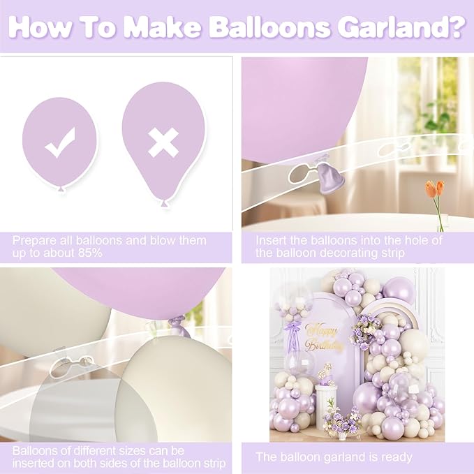 Pearl Purple Balloon Arch Kit, Double Stuffed Lavender Sand White Balloon Garland Different Sizes 18/12/10/5 Inch Pearl Balloons for Wedding Bridal Shower Anniversary Birthday Party Decor