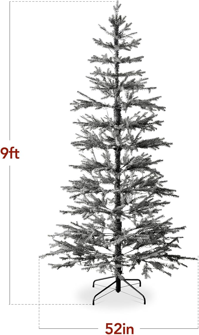 Best Choice Products Pre-Lit Sparse Christmas Tree 9ft Artificial Flocked Pine Holiday Décor Aspen Noble Fir White & Multicolor LED Lights- Black