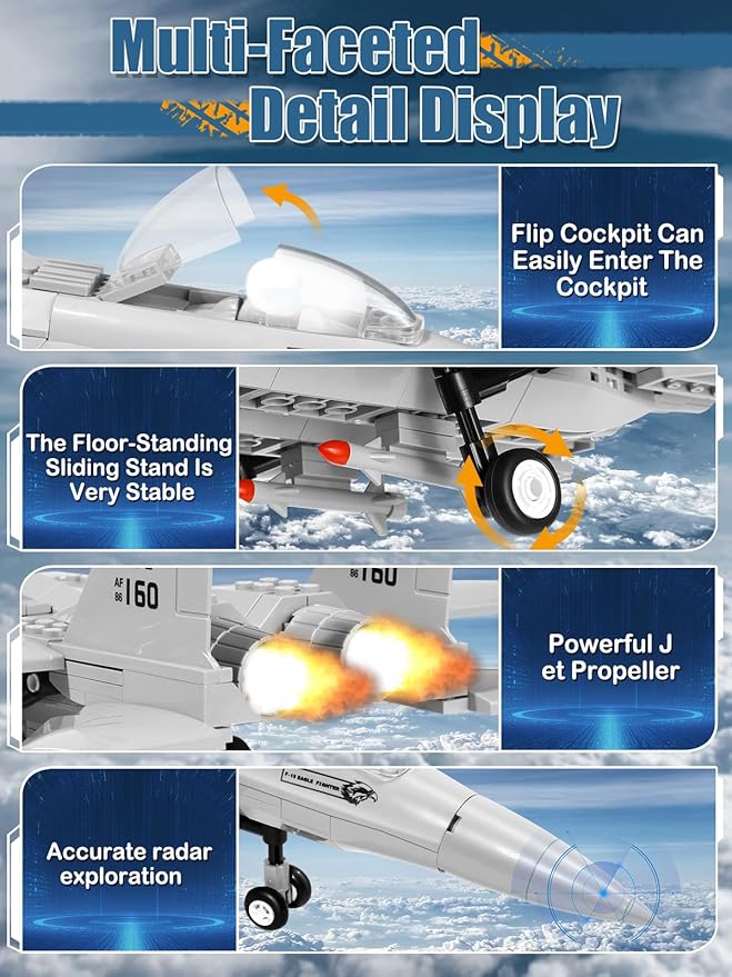 Military F-15 Eagle Fighter Jet Building Blocks Set 270 Pieces Air-Force Build Blocks Toy Airplane Great Gift for Boys Kids and Teens Compatible with All Building Bricks Planes and Jets
