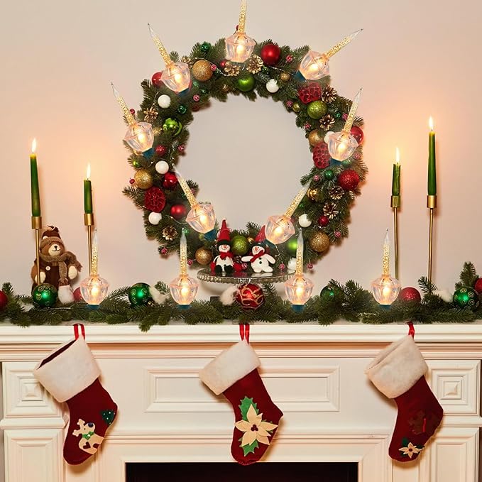 4 Pack Clear Christmas Bubble Lights With Golden Glitter, Vintage Tree Replacement Bulbs & C7 Candle Light for Holiday Home Decor, E12 Base, 5W