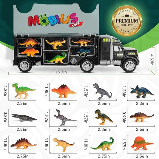 Dinosaur Truck Carrier – Toy for Boys with 12-Piece Dino Playset & Extra Figures – Fun Jurassic Gift for Kids Ages 3-7