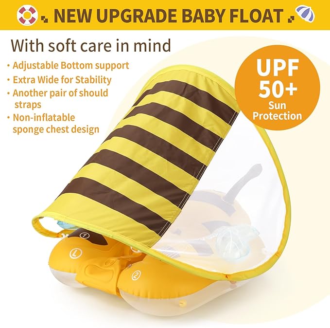 Free Swimming Baby Inflatable Baby Pool Float Ring Size Improved Bumble Bee Toddler Swim Trainer for Age of 3-36 Months (Yellow, Large)