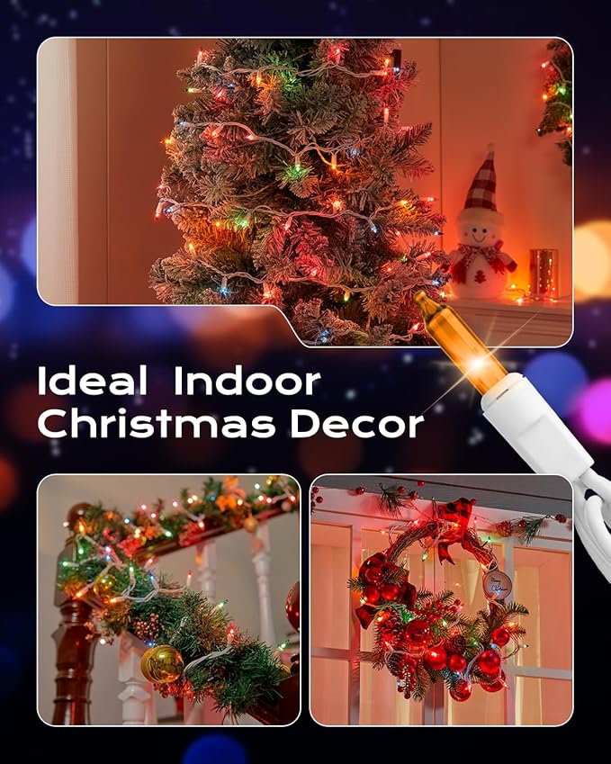 Brightown Multicolor Christmas Mini String Lights, 100-Count 26.5ft Incandescent Bulb Fairy Lights for Indoor Holiday Decor, Christmas Tree Garland Wedding Party Multi-Use Xmas Decoration, White Wire