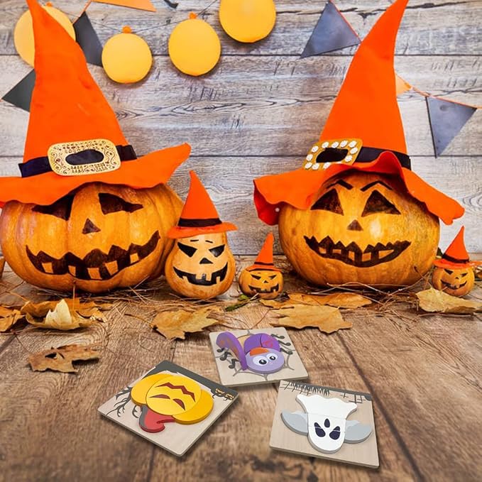 Anditoy 4 Pack Halloween Wooden Puzzles for Kids Toddlers Halloween Toys Party Favors Halloween Treat Bags Gifts