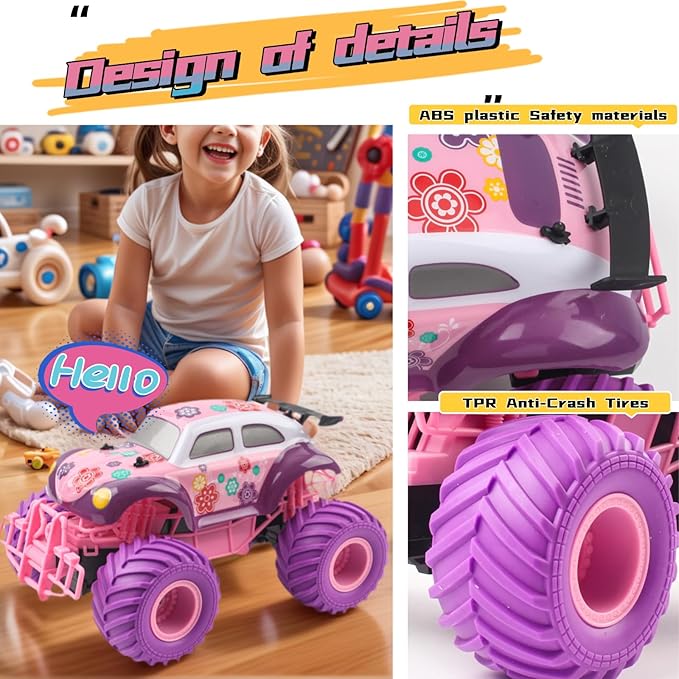 1:16 Scale RC Cars - All-Terrain Off-Road Monster Car & Beetle Bug Car, 2.4GHz Remote Control Toys for Girls Ages 6-12 (Pink/Purple) | Box Included