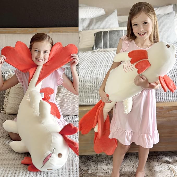 MaoGoLan Large Axolotl Plush Body Pillow, XL Axolotl Stuffed Animal for Kids, 44" Long Salamander Plush Pillow,Christmas Birthday Gifts Pink