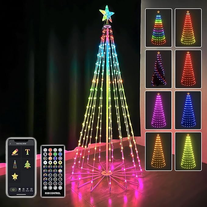 6ft DIY Outdoor Christmas Trees for Yard with 47 Prelit Lights 265 LED Christmas Tree Lights Color Changing Sync Musical APP & Remote Control Christmas Tree Light Show for Multicolor Decorations