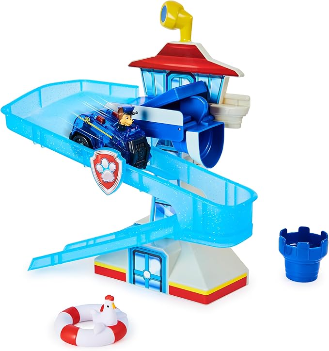PAW Patrol, Adventure Bay Bath Playset with Light-up Chase Vehicle, Bath Toy for Kids Aged 3 and Up