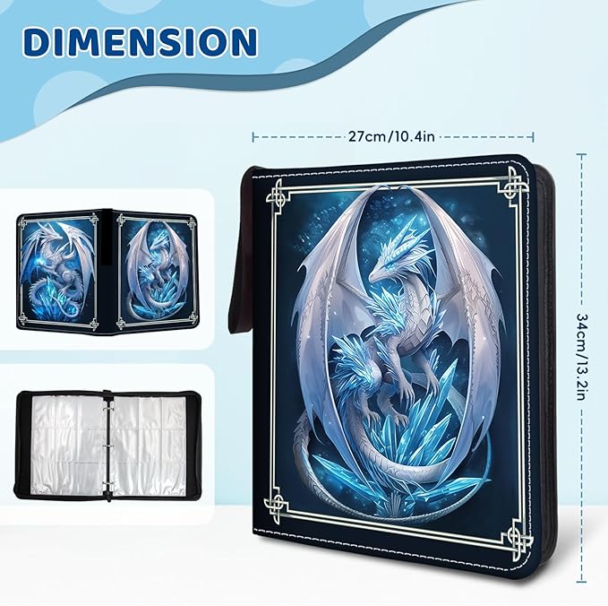 900 Pocket Trading Card Storage Album, Card Binder with 50 Durable 9-Pocket Pages, Blue Dragon Design on Pocket Card Packs, Thanksgiving Christmas Birthday Gifts for Zipper Closure Collector
