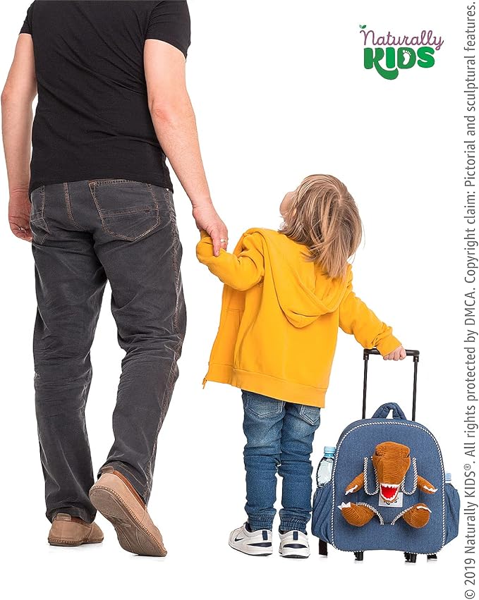 Toddler Luggage for Boys w Dinosaur Toys, Kids Rolling Backpack for Boys, Toddler Suitcase, Gifts for 3 4 5 6 Year Old