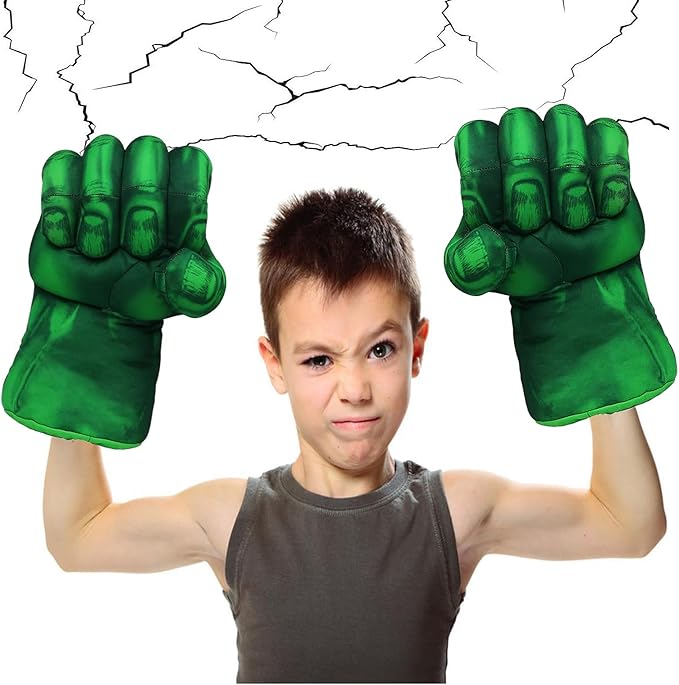 PROVAINT Superhero Gloves Toy Fists for Kids – Soft Plush Costume Accessories for Pretend Play, Cosplay, Dress Up – Boys & Girls Gift for Christmas, Halloween, Birthday (1 Pair, Green)