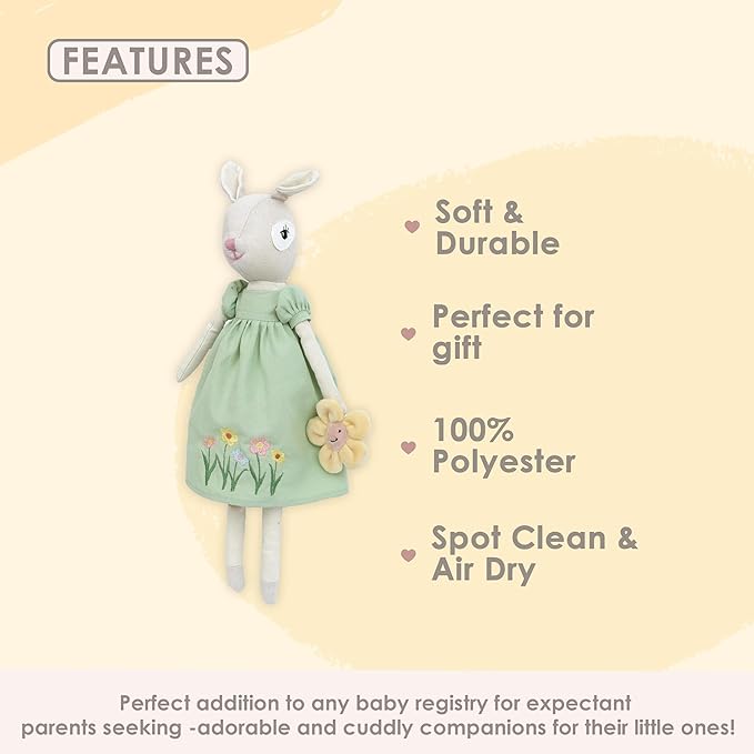 MON AMI Buttercup The Doe Doll – 17”, Linen Plush Doll with Floppy Ears, Use as Toy or Room Decor, for Kids of All Ages