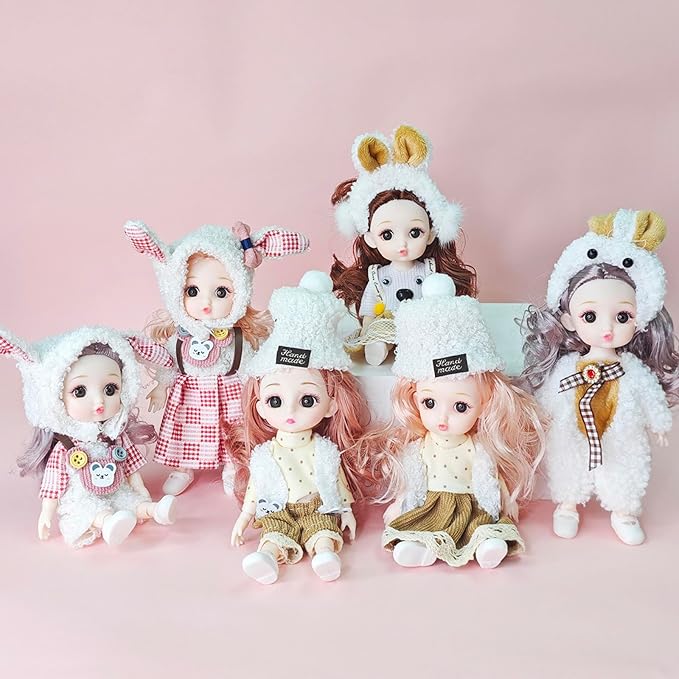 6 Pcs 6 Inch Princess Girl Mini Cute Dolls, Sister Small Princess, Miniature Little Girl for 3+ Year Old Girls