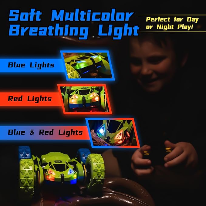 Threeking RC Stunt Car Remote Control Cars with Lights Double-Sided Driving Indoor Outdoor Toys Gifts Presents for 6 7 8 9 10 11 12 Year Old Kids Boys Girls