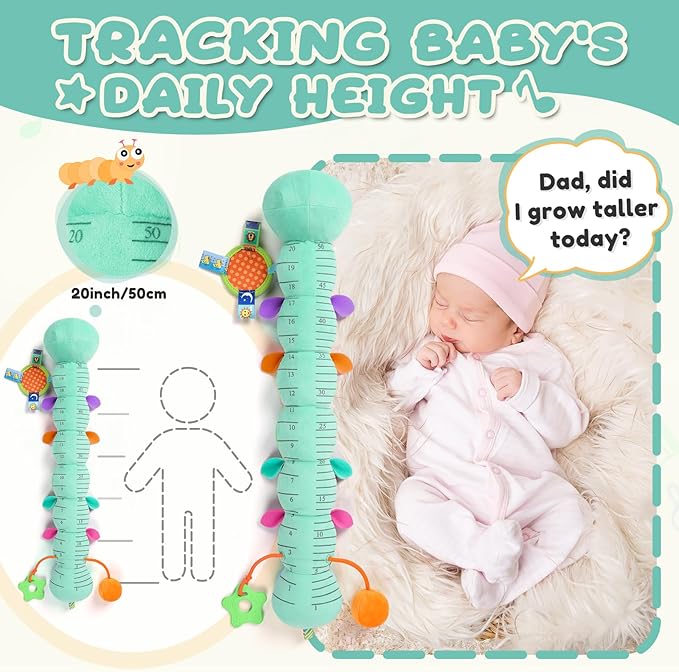 Baby Toys 0-6-12 Months,Musical Caterpillar Stuffed Animals Activity Infant Toys with Crinkle,Rattles,Mirror&Pull String,Muti-Sensory Toys Gifts for Newborn Tummy Time,Mint Blue|Leafy
