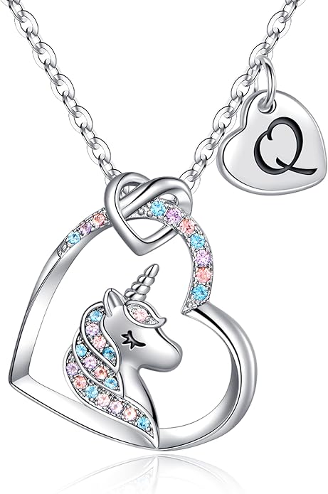 Hidepoo Stocking Stuffers for Teen Girls Kids - Colorful CZ Heart Pendant Initial Unicorn Necklaces for Girl Jewelry Birthday Gift Christmas Gifts for Grandkids Girls Kid