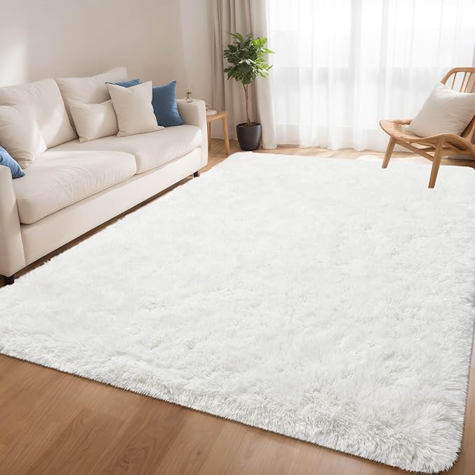 5x8 Fluffy Soft Cream White Rug for Living Room Bedroom, Large Area Rugs Super Soft Shaggy Carpet for Classroom Kids Babys Playroom Toddler Nursery Dorm Home Decor, Modern Indoor Non Slip Rug