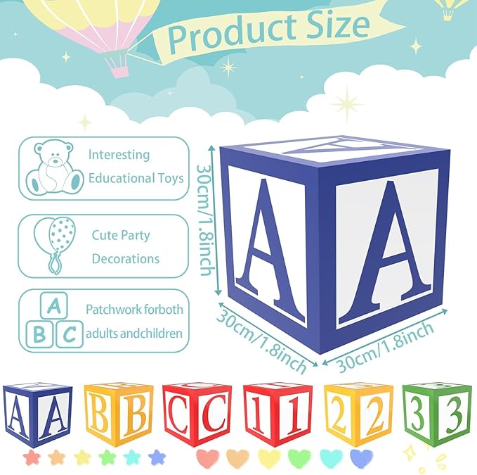6 Pieces ABC and 123 Balloon Box Back to School Party Decoration 12 X 12 Inch ABC Alphabet Block Boxes Party Favor Balloon Inspire Story Birthday Party Decor for School Celebration Baby Shower