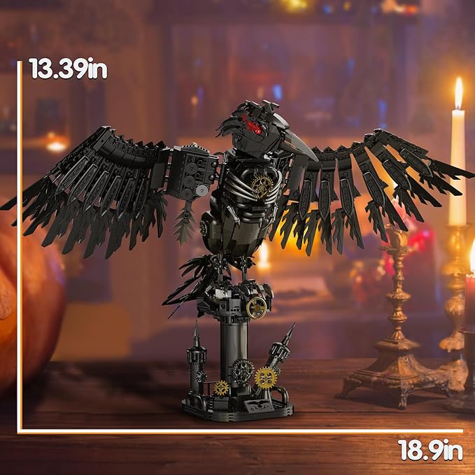 Mechanical Crow Building Block Sets for Adults, Compatible with Lego, Raven Animal Collection Model, Halloween Decor for Home or Office, STEM Toys Gift for Teens Boys and Girls 8-14 (1018PCS)