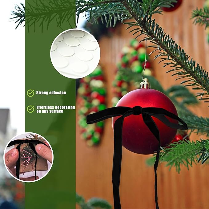 24Pcs Velvet Ribbon 5 x 7 Inch Christmas Ribbon 3/8 Inch Wide Christmas Bows Vintage Velvet Bows for Christmas Tree Black Bows for Christmas Tree Decorations