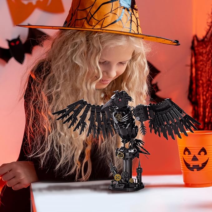 Mechanical Crow Building Block Sets for Adults, Compatible with Lego, Raven Animal Collection Model, Halloween Decor for Home or Office, STEM Toys Gift for Teens Boys and Girls 8-14 (1018PCS)