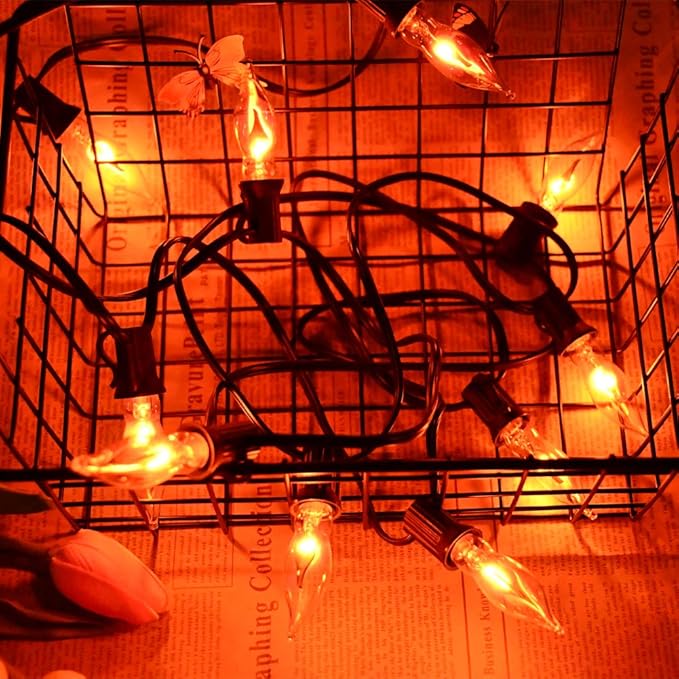 Christmas Flicker Flame String Lights, 10Ft Amber Flame String Lights with 10 C18 Flame Bulbs, E12/C7 Base Christmas Lights for Indoor/Outdoor Decoration Party Room Garden Docor-Green Wire