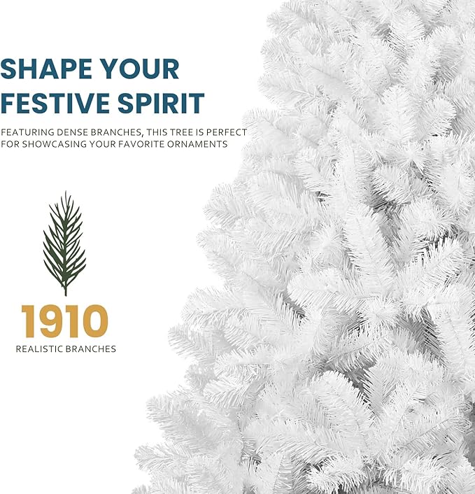 Kadunmina 9ft Artificial White Christmas Tree,Premium Unlit Xmas Tree with 1910 Branch Tips,Fake Spruce Full Hinges Trees for Home,Office,Metal Base