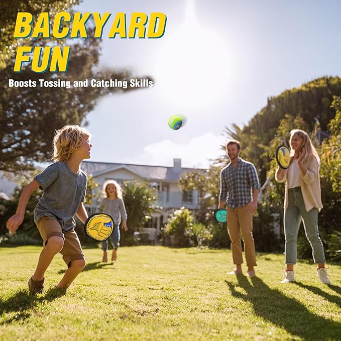 Toss and Catch Ball Game Set – Outdoor Toys for Kids, Toddler Yard & Beach Games, Sticky Ball and Glove Toy, Birthday Gift for Boys Girls Ages 3 4 5 6 7 8 9 10 (Upgraded Version)