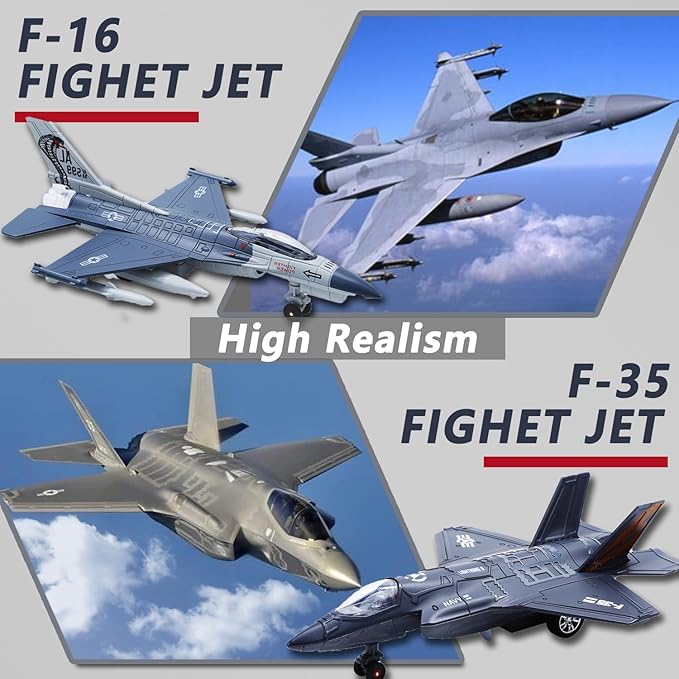 Double Metal Fighter Army Toy Airplane Model with Sound & Light, Pull Back Alloy Plane Military Toy Diecast Jet Toy, Birthday Gift for Toddler Boys and Girls