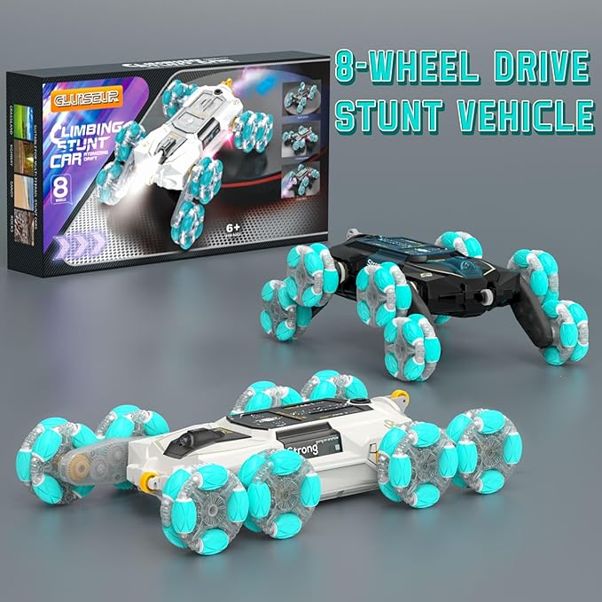 8WD Gesture Sensing Rc Stunt Cars Toys for Kids Age 6-13, Hand Controlled Stunt Car, 2.4Ghz Double-Sided Drift Stunt Car, Xmas Best Gift Ideas for Boys Girl Age 6 7 8 9 10 11 12+ Year (White)