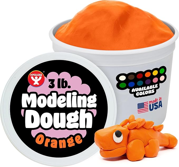 Hygloss Play Modeling Dough for Kids – Safe & Non-Toxic Sensory Dough for Arts and Crafts – 3 lb Tub – Play Clay for Toddler Activities, Preschool Classroom Must-Haves – Orange Color, Unscented