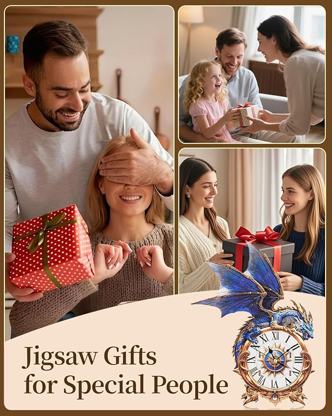 3D Wooden Puzzles for Adults, Blue Dragon Clock with Pendulum Model Kit, 3D Puzzles for Adults Room Home Decor DIY Wall Clock Kit, Holiday Birthday Christmas Day Gifts for Men Women Teens