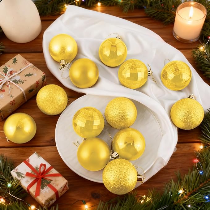 2.36" Christmas Balls Christmas Tree Ornaments Shatterproof Plastic Holiday Ornament Festival Hanging Ball Holiday Decorations Set of 24pcs