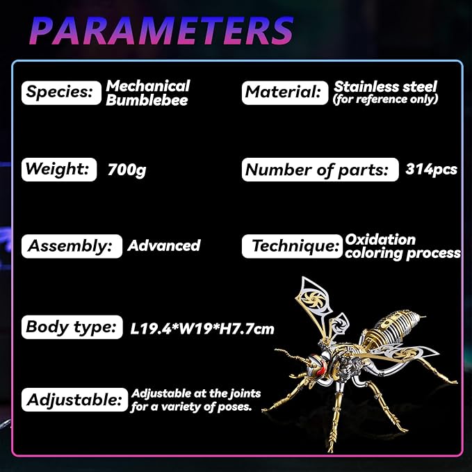 3D Metal Puzzles, Metal Model Kits for Adults Wasp Mechanical,Steel 3D Puzzle Stainless Steel Ornaments for Adults DIY Gifts for Men Women Art Craft Gifts Toys(Gold).