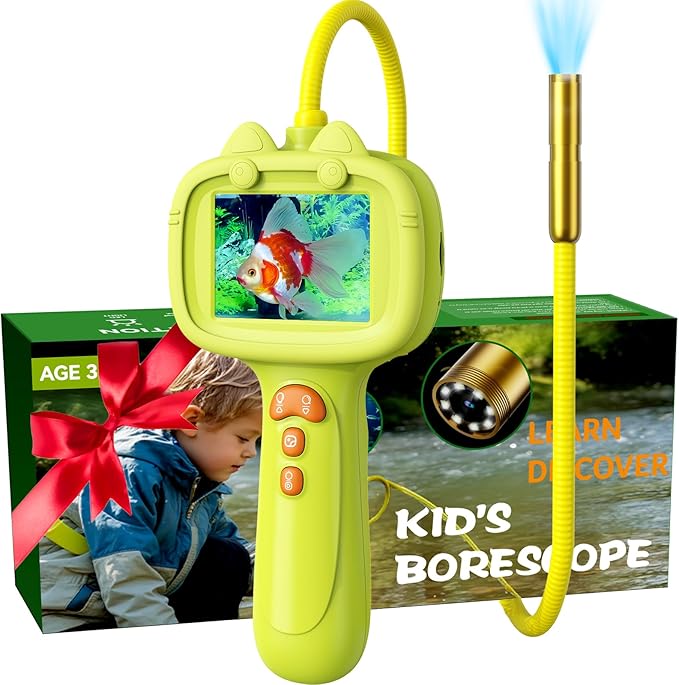 Borescope Camera with Light for Kids | STEM Science Educational Toy for 4 5 6 7 8 9 10 12 Years Old Boys & Girls | Birthday Gift for Outdoor Adventures & Nature Discovery (Yellow)
