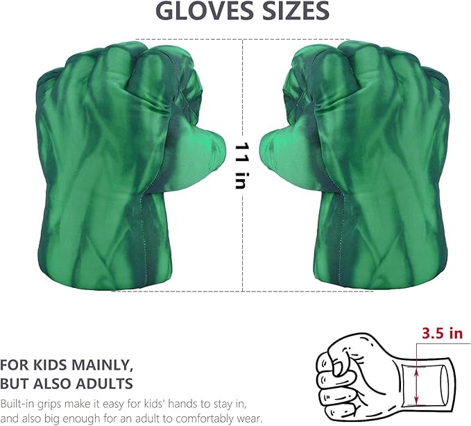 PROVAINT Superhero Gloves Toy Fists for Kids – Soft Plush Costume Accessories for Pretend Play, Cosplay, Dress Up – Boys & Girls Gift for Christmas, Halloween, Birthday (1 Pair, Green)