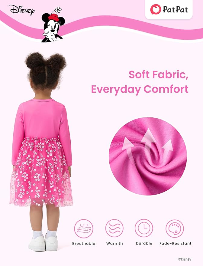 Disney Frozen Elsa Princess Cinderella Ariel Jasmine Rapunzel Baby/Toddler Dress, Ruffle Long-Sleeve Mesh Overlay Tulle Dress