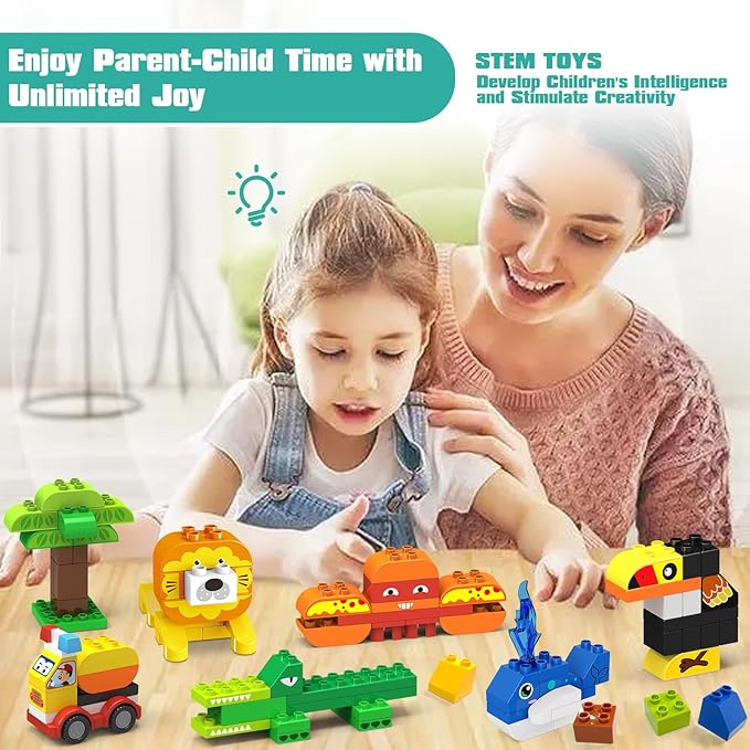 205 PCS Animals Building Blocks Sets/Compatible with DUPLO Blocks Legos for Toddlers 3-5/Party Favors for Kids/STEM Large Building Bricks Toys/Classic Big Blocks Set for Kids Age 3,4,5,6,7,8+