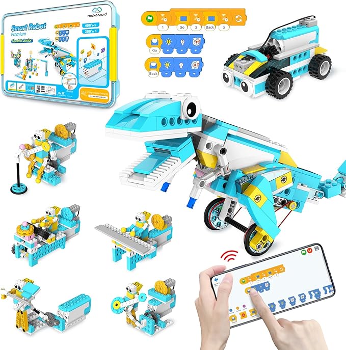 Coding Robot Kit for Kids Ages 6+, 200-in-1 RC Robot Building Toys,Scratch Junior Educational Coding Kit with 36 Free Video Courses, Birthday Childrens' Day Gift for Boys Girls(400+ Blocks)