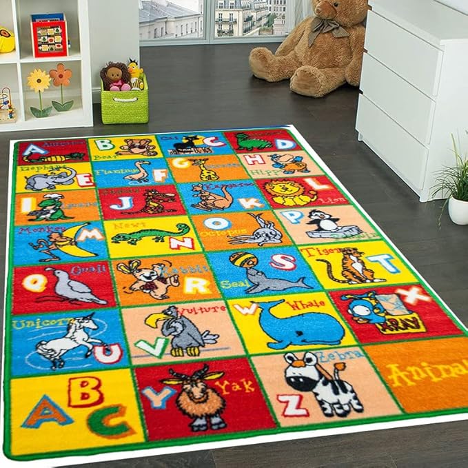 Mybecca Kids Rug ABC Animals Area Rug7' feet 2" inch 10' ft (7'2" X 10')(239cmx343cm) Non Slip Gel Backing