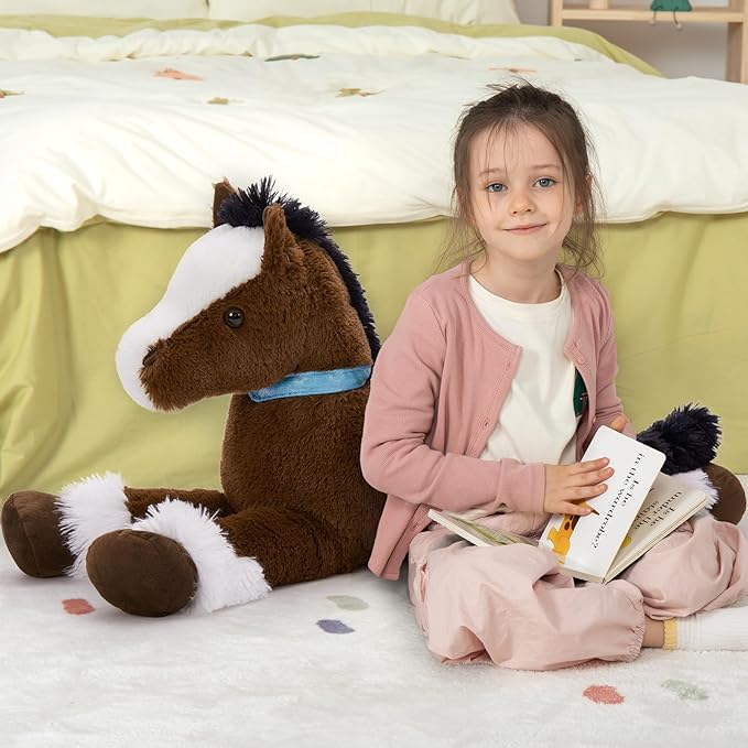 MaoGoLan Large Horse Stuffed Animal for Boy, Big Horse Plush Toy for Girl, Ridable Stuffy Pony for Kids, Coffee Stuffed Pony Plush Pillowfor Baby Shower or Birthday Party Favor Gift, 33 inches