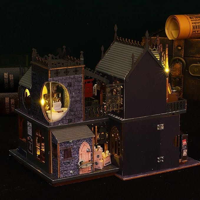DIY Miniature Dollhouse Kit, Holo Magic City DIY Miniature House kit Wooden Dollhouse Kit, DIY Mini House kit for Adults to Build