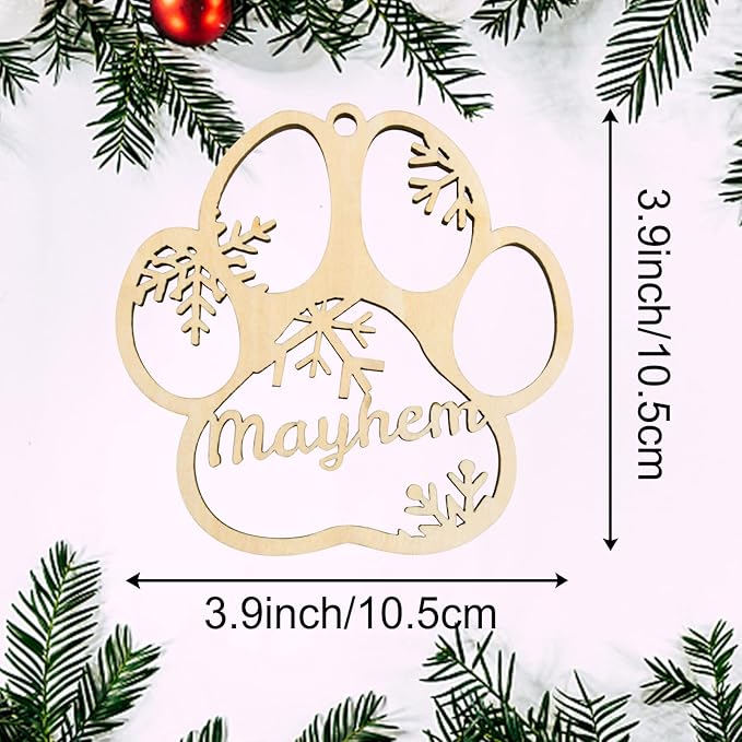 Personalized Dog Cat Paw Ornament Christmas, Custom Pet's Name Ornament, Customized Wooden Snowflake Dog Paw Ornaments for Christmas Tree